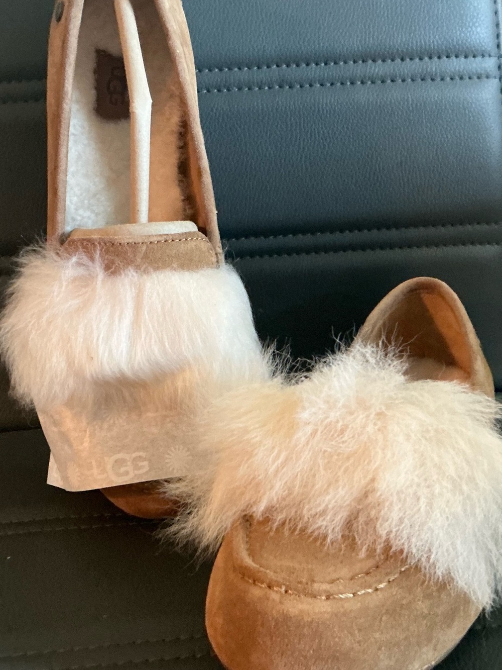 UGG Women's Chestnut Suede Moccasins with Cream Shearling